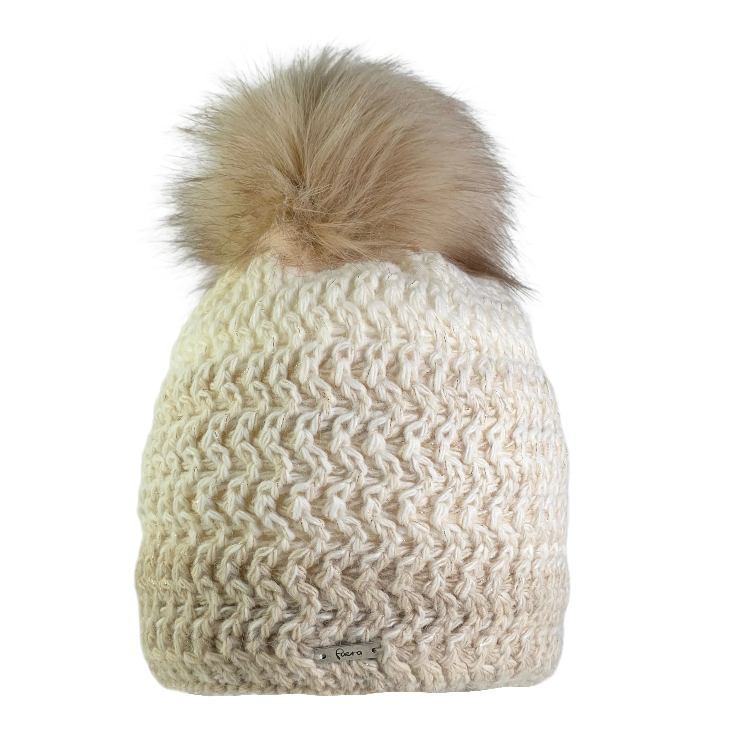 Damen Bommelmütze Wellenmuster Lurex