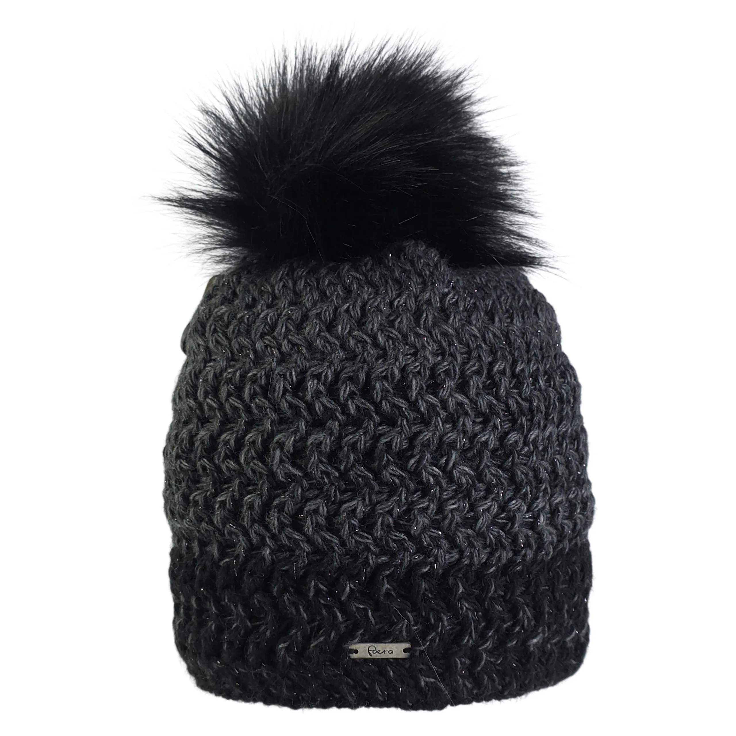 Damen Bommelmütze Wellenmuster Lurex