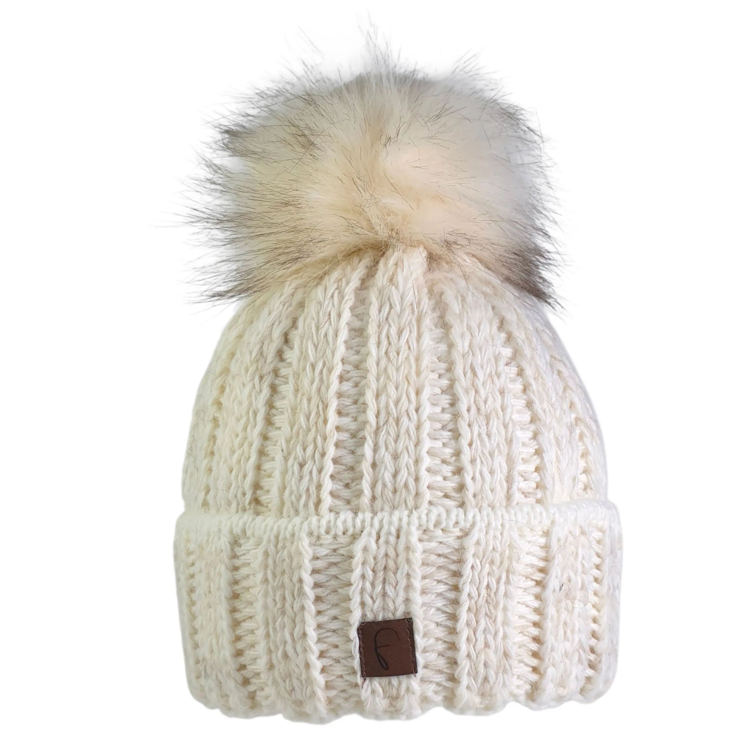 Damen Bommelmütze Rippstrick Meliert