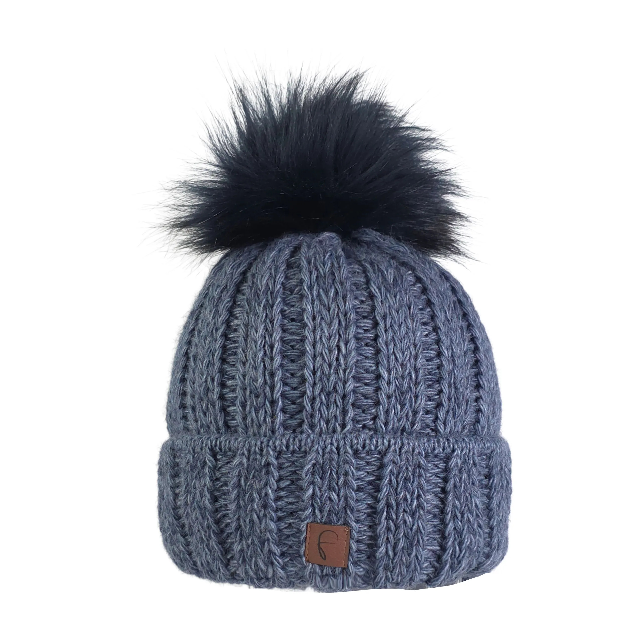 Damen Bommelmütze Rippstrick Meliert