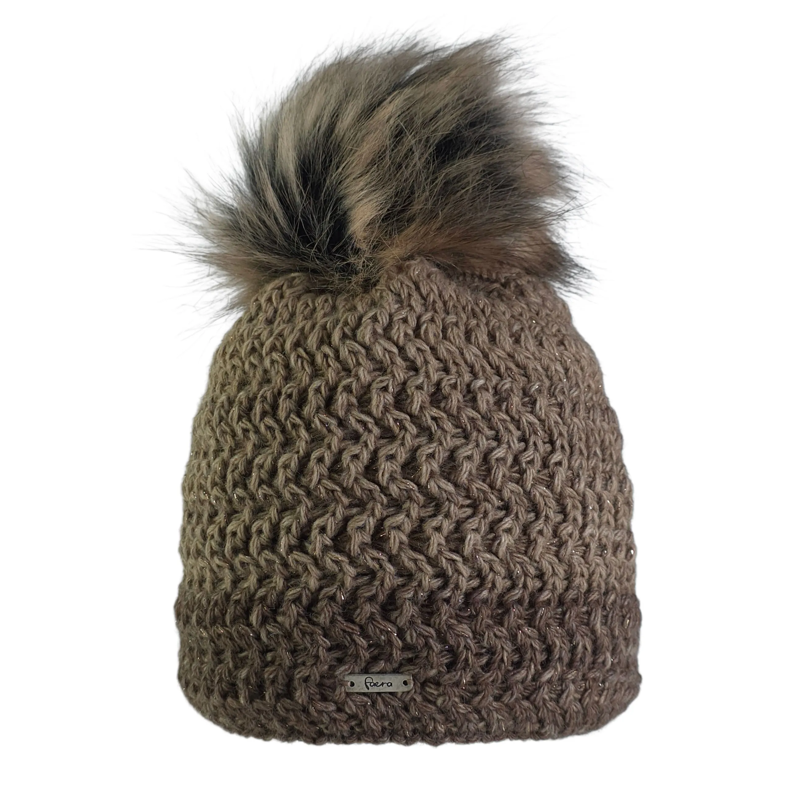 Damen Bommelmütze Wellenmuster Lurex