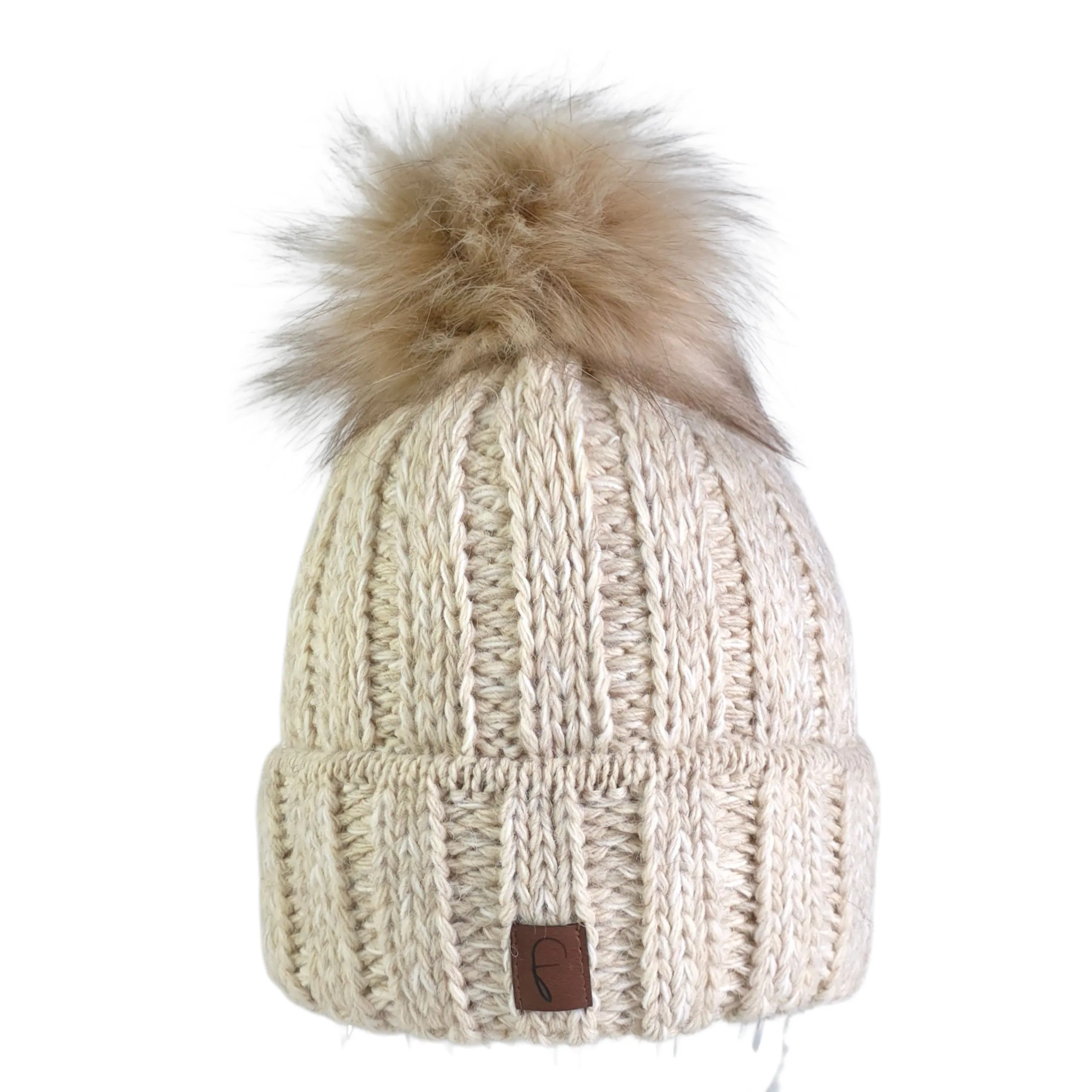 Damen Bommelmütze Rippstrick Meliert